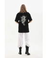 Kadın Kısa Kol Yazlık Tişört Bisiklet Yaka Ejderha Baskılı T-Shirt - Siyah