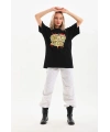 Kadın Kısa Kol Yazlık Tişört Bisiklet Yaka Ejderha Baskılı T-Shirt - Siyah
