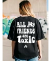 Kadın Kısa Kol Yazlık Tişört Bisiklet Yaka Baskılı Oversize T-Shirt - Siyah