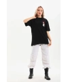 Kadın Kısa Kol Yazlık Tişört Bisiklet Yaka Baskılı Oversize T-Shirt - Siyah