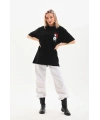 Kadın Kısa Kol Yazlık Tişört Bisiklet Yaka Baskılı Oversize T-Shirt - Siyah