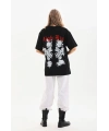 Kadın Kısa Kol Yazlık Tişört Bisiklet Yaka Baskılı Oversize T-Shirt - Siyah