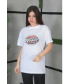 Kadın Kısa Kol Yazlık Tişört Bisiklet Yaka Baskılı Oversize T-Shirt - Beyaz