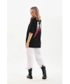 Kadın Baskılı Tişört Kısa Kol Bisiklet Yaka Oversize T-Shirt - Siyah