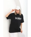 Kadın Kısa Kol Yazlık Tişört Bisiklet Yaka Baskılı Oversize T-Shirt - Siyah