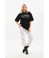 Kadın Baskılı Tişört Kısa Kol Bisiklet Yaka Oversize T-Shirt - Siyah