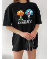 Kadın Kısa kol Tişört Bisiklet Yaka Baskılı Oversize T-Shirt - Siyah
