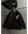 Kadın Bisiklet Yaka Kilim Halı Baskılı 3 İplik Pamuklu Sweatshirt - Siyah