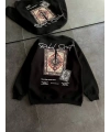 Kadın Bisiklet Yaka Kilim Halı Baskılı 3 İplik Pamuklu Sweatshirt - Siyah
