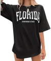 Kadın Kısa Kol Yazlık Tişört Bisiklet Yaka FLORIDA Baskılı T-Shirt - Siyah