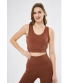 Kadın Fitilli Baskılı Crop - Kahve