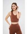 Kadın Fitilli Baskılı Crop - Kahve