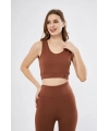 Kadın Fitilli Baskılı Crop - Kahve