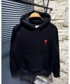 Kadın Oversize Kapüşonlu Cepli KALP Baskılı 3 İplik Pamuklu Hoodie Sweatshirt - Siyah