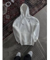 Kadın Kapüşonlu Kanguru Cepli 3 İplik Pamuklu Oversize Hoodie Sweatshirt - Beyaz