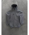 Kadın Kapüşonlu Kanguru Cepli 3 İplik Pamuklu Oversize Hoodie Sweatshirt - Boyalı Gri