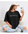 Kadın Kısa Kollu önü Yazı Baskılı Basic Viskon Bluz