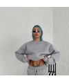 Kadın Bisiklet Yaka 3 İplik Pamuklu Basic SweatShirt - Gri