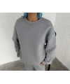 Kadın Bisiklet Yaka 3 İplik Pamuklu Basic SweatShirt - Gri