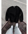 Kadın Bisiklet Yaka 3 İplik Pamuklu Basic SweatShirt - Siyah