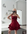 Kadın Mini Askılı Elbise - Bordo