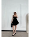 Kadın Mini Askılı Elbise - Siyah