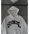 Kadın Kapüşonlu Kanguru Cepli Sweatshirt 3 İplik Pamuklu Baskılı Hoodie - Beyaz