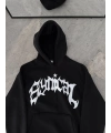 Kadın Kapüşonlu Kanguru Cepli Sweatshirt 3 İplik Pamuklu Baskılı Hoodie - Siyah