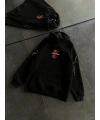 Kadın Kapüşonlu Kanguru Cepli Sweatshirt 3 İplik Pamuklu Baskılı Hoodie - Siyah