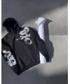 Kadın Oversize Kapüşonlu Cepli Baskılı 3 İplik Pamuklu Hoodie Sweatshirt - Siyah