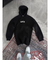 Kadın Kapüşonlu Kanguru Cepli Sweatshirt 3 İplik Pamuklu Baskılı Hoodie - Siyah