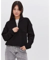 Kadın 3 İplik Pamuklu Oversize Yarım Fermuarlı Yakalı Basic Sweatshirt - Siyah