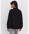 Kadın 3 İplik Pamuklu Oversize Yarım Fermuarlı Yakalı Basic Sweatshirt - Siyah