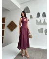 Kolsuz Uzun Kabardin Elbise - Bordo