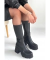 Moki Siyah Cilt Topuklu Çizme