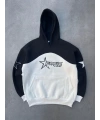 Kadın 3 İplik Pamuklu Parçalı Nakış İşlemelı Kapüşonlu SweatShirt Hoodie - Siyah