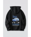 Sevgililer Günü Özel Kapüşonlu Araba Baskılı Oversize Sweatshirt - Siyah