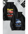 Sevgililer Günü Özel Kapüşonlu Araba Baskılı Oversize Sweatshirt - Siyah