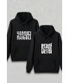 Sevgililer Günü Özel Kapüşonlu Hanımcı Baskılı Oversize Sweatshirt - Siyah