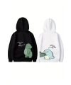 Sevgililer Günü Özel Unisex Kapüşonlu Baskılı Oversize Sweatshirt - Siyah