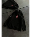 Üç İplik Kapşonlu Baskılı Oversize SweatShirt- Siyah