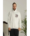 Unisex Kapşonlu Baskılı Sweetshirt - Beyaz