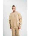 Uzun Kol Bisiklet Yaka Basic SweatShirt - Bej