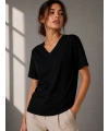 V Yaka Basic Tişört Kısa Kol Yazlık Regular Fit T-Shirt - Siyah