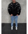 Yıldırım Baskılı Bisiklet Yaka SweatShirt - Siyah