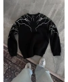 Yıldırım Baskılı Bisiklet Yaka SweatShirt - Siyah
