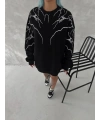 Yıldırım Baskılı Bisiklet Yaka SweatShirt - Siyah