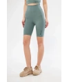 Yüksek Bel Fitilli Biker Baskılı Şort - Mint Yeşili