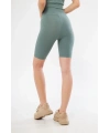 Yüksek Bel Fitilli Biker Baskılı Şort - Mint Yeşili
