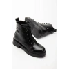 02-2003 Siyah Kırışık Rugan Bağcıklı Fermuarlı Günlük Kadın Bot